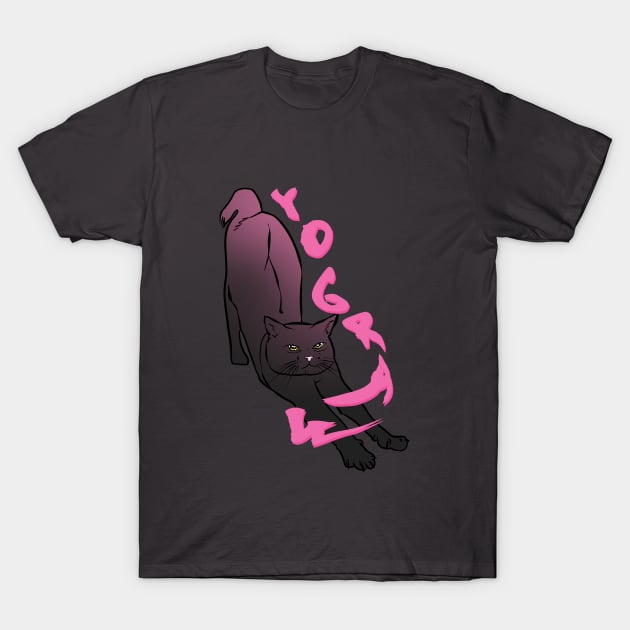 YOG-RAWW (black cat doing yoga) T-Shirt by acatalepsys 